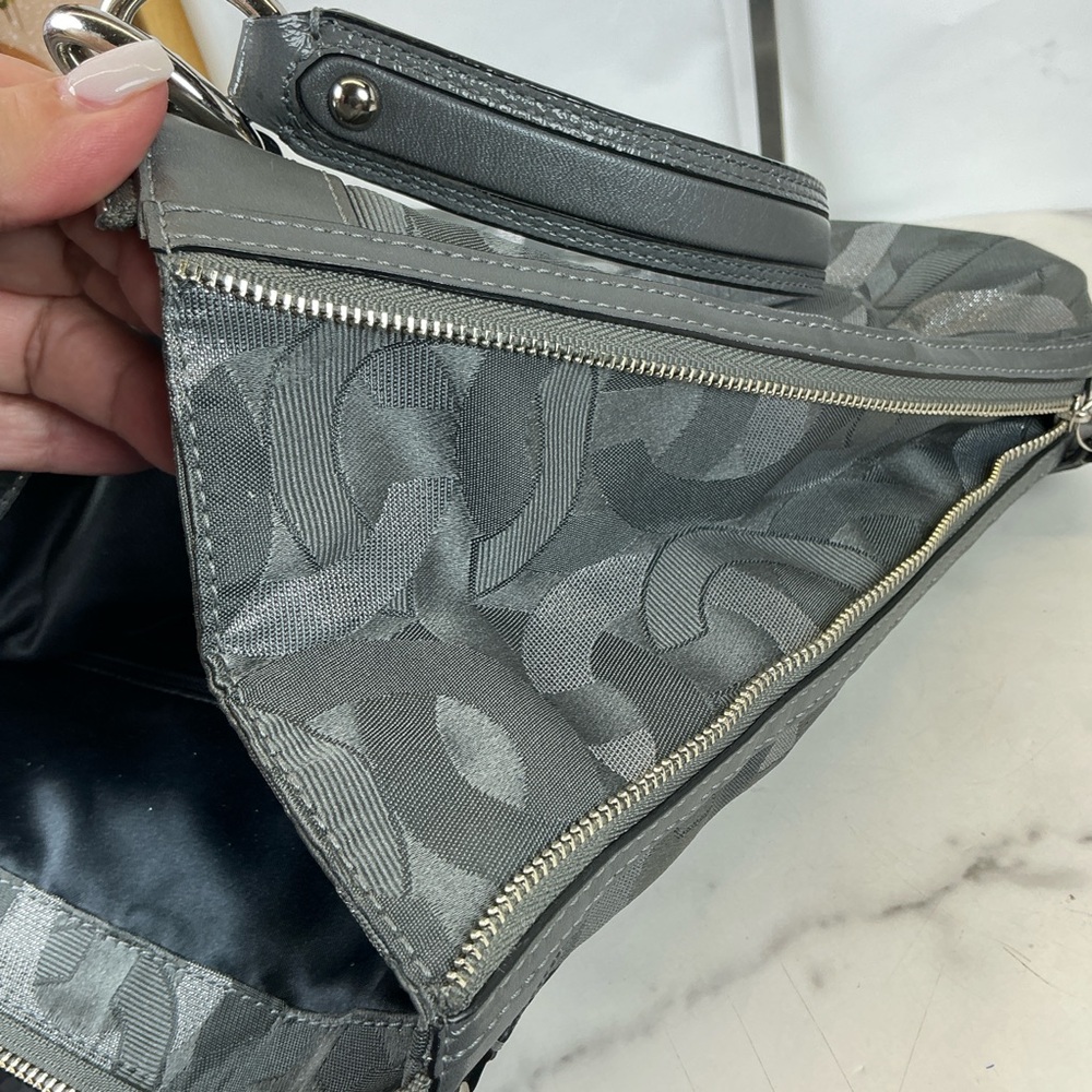 Coach Y2K Kristin 18286 Op Art Gray Silver Metallic Signature Hand Shoulder Bag‎ - Picture 11 of 15